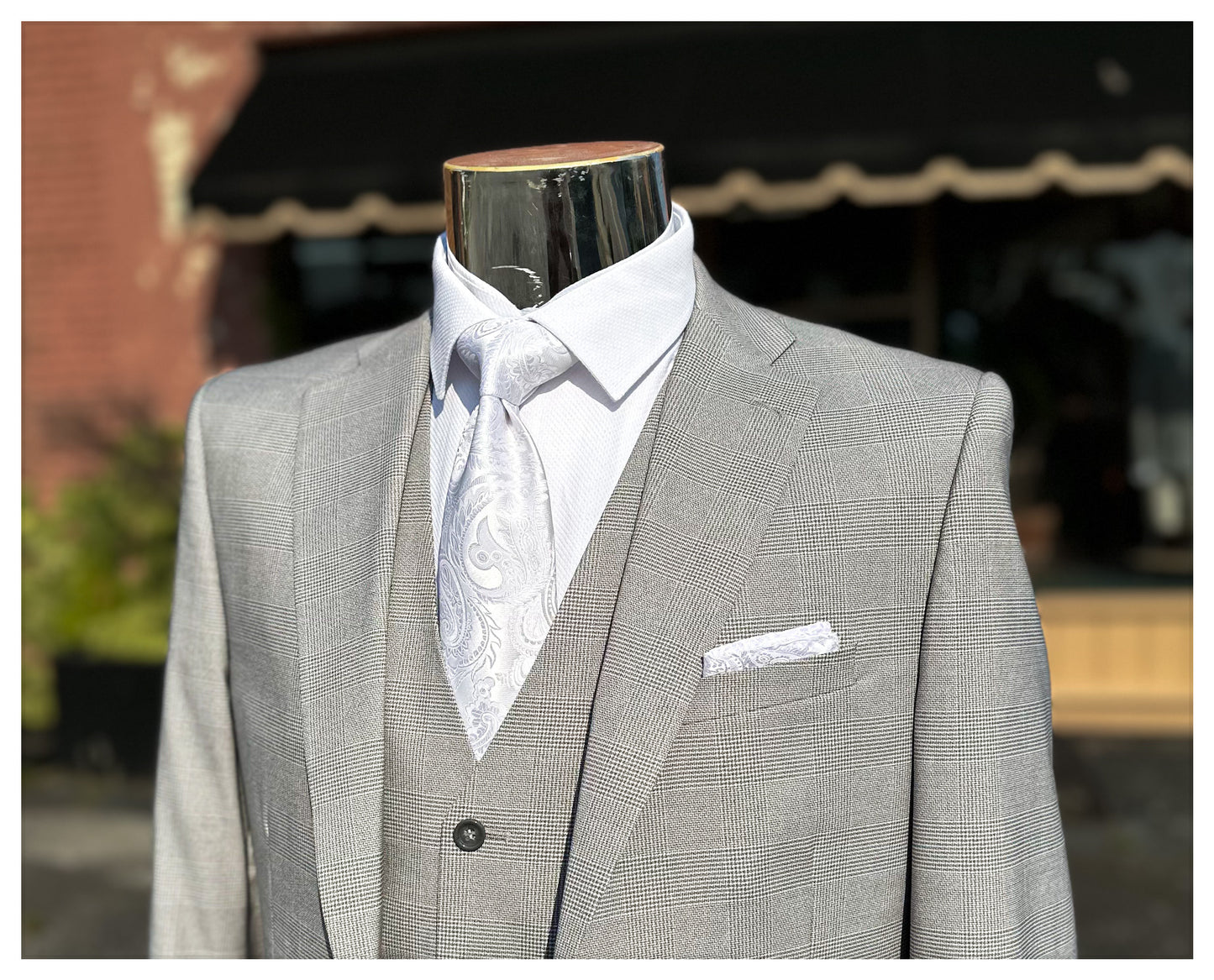 Light Grey Plaid Vested Suit