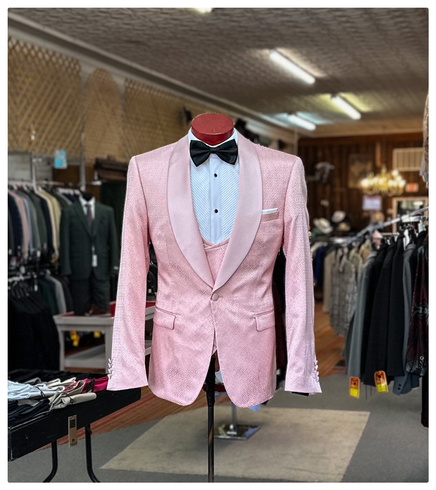 Diamond Printed 3 Piece Tuxedo - Pink