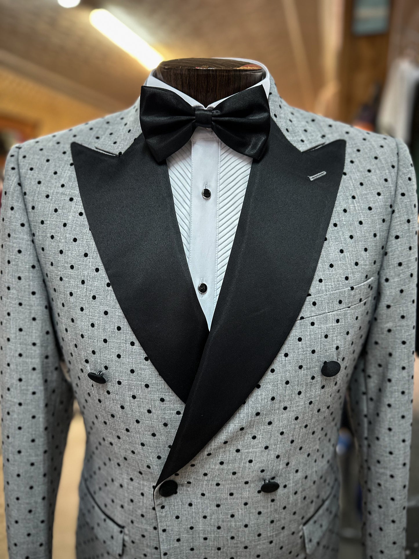 Velvet Polka Dot DB Tuxedo - Grey/Black