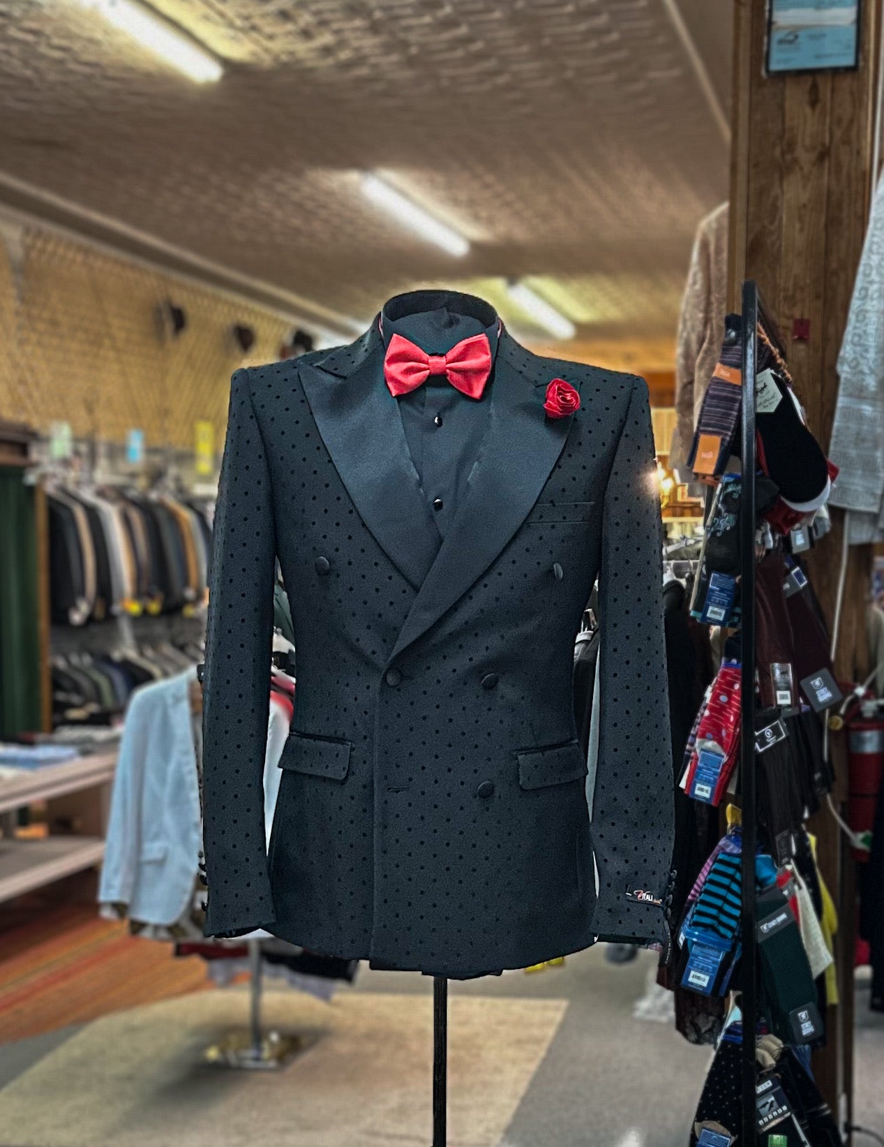 Velvet Polka Dot DB Tuxedo - Black/Black