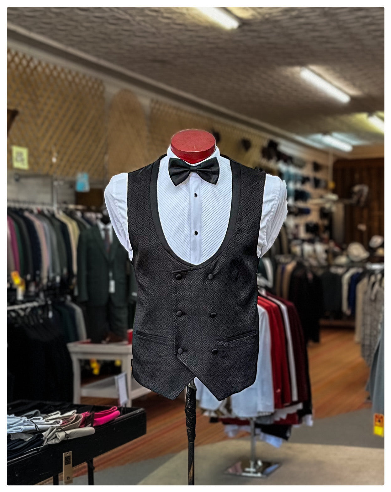 Diamond Printed 3 Piece Tuxedo - Black