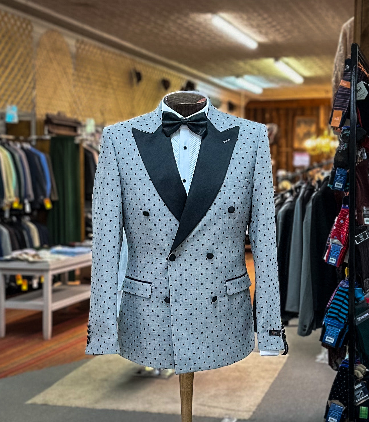 Velvet Polka Dot DB Tuxedo - Grey/Black