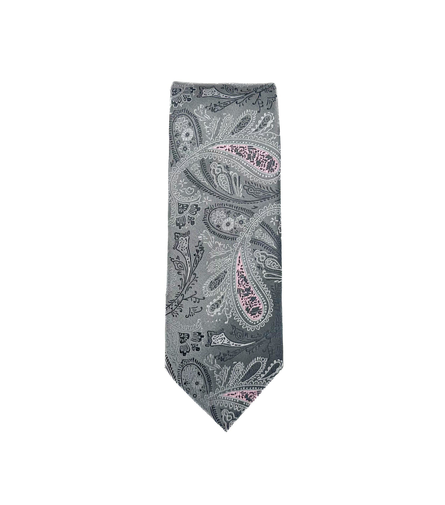 Paisley Neck Tie - Grey,Silver,Pink