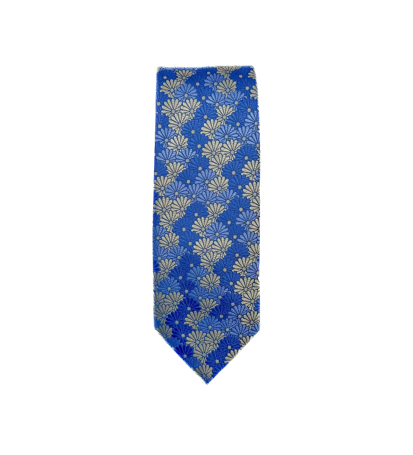 Floral Neck Tie - Royal Blue / Light Blue / Gold