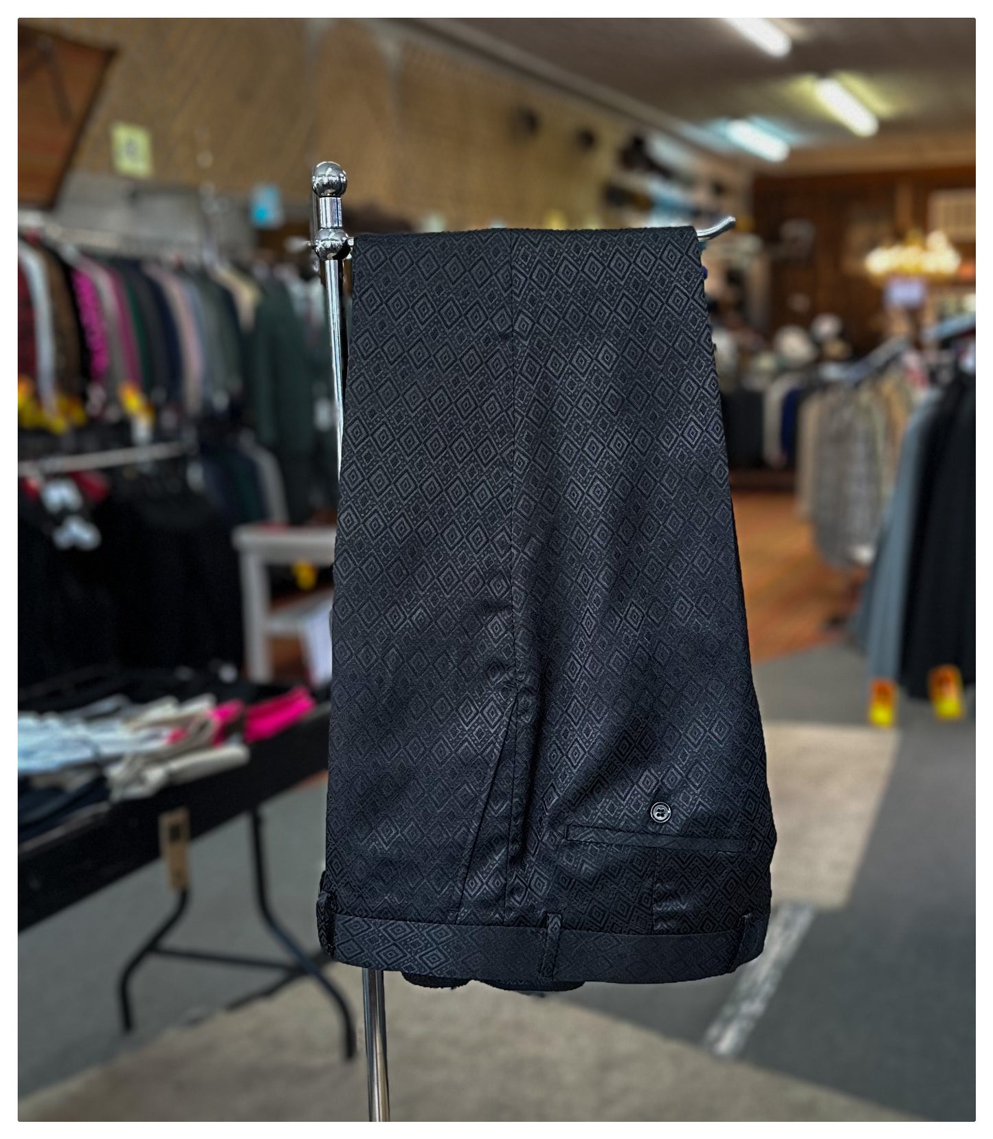 Diamond Printed 3 Piece Tuxedo - Black