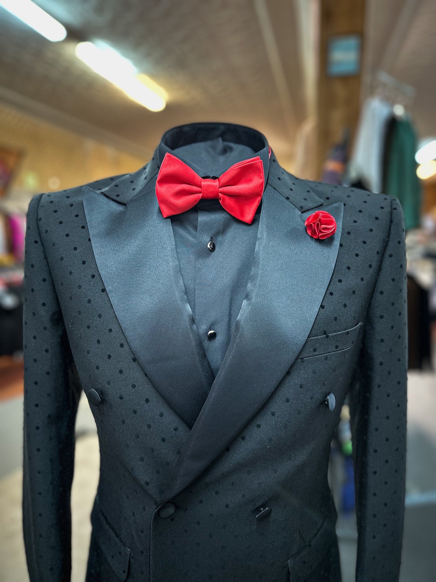 Velvet Polka Dot DB Tuxedo - Black/Black
