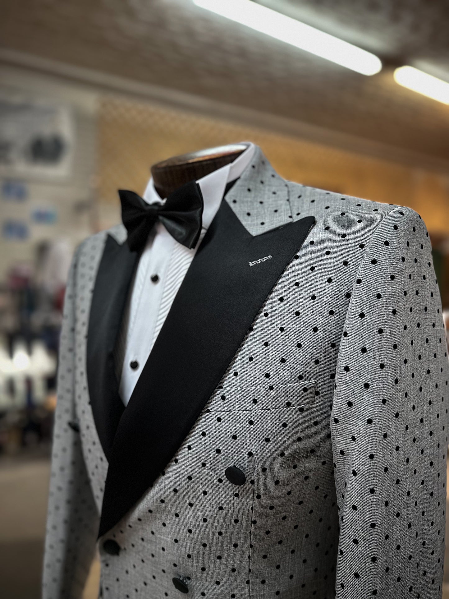 Velvet Polka Dot DB Tuxedo - Grey/Black