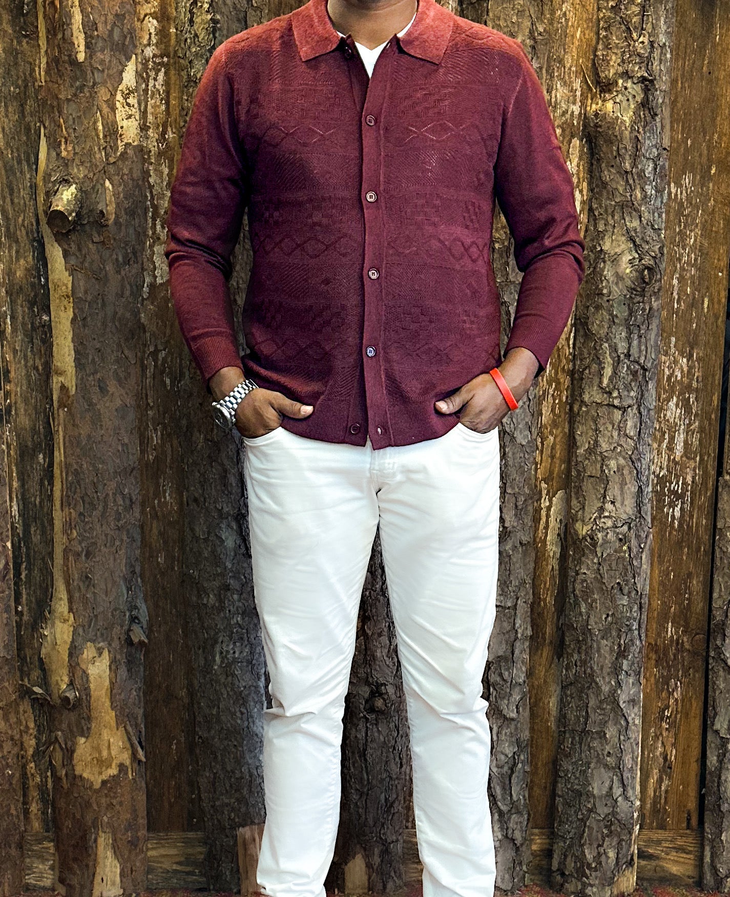 Cigar Signature Brand Knitted Cardigan - Burgundy