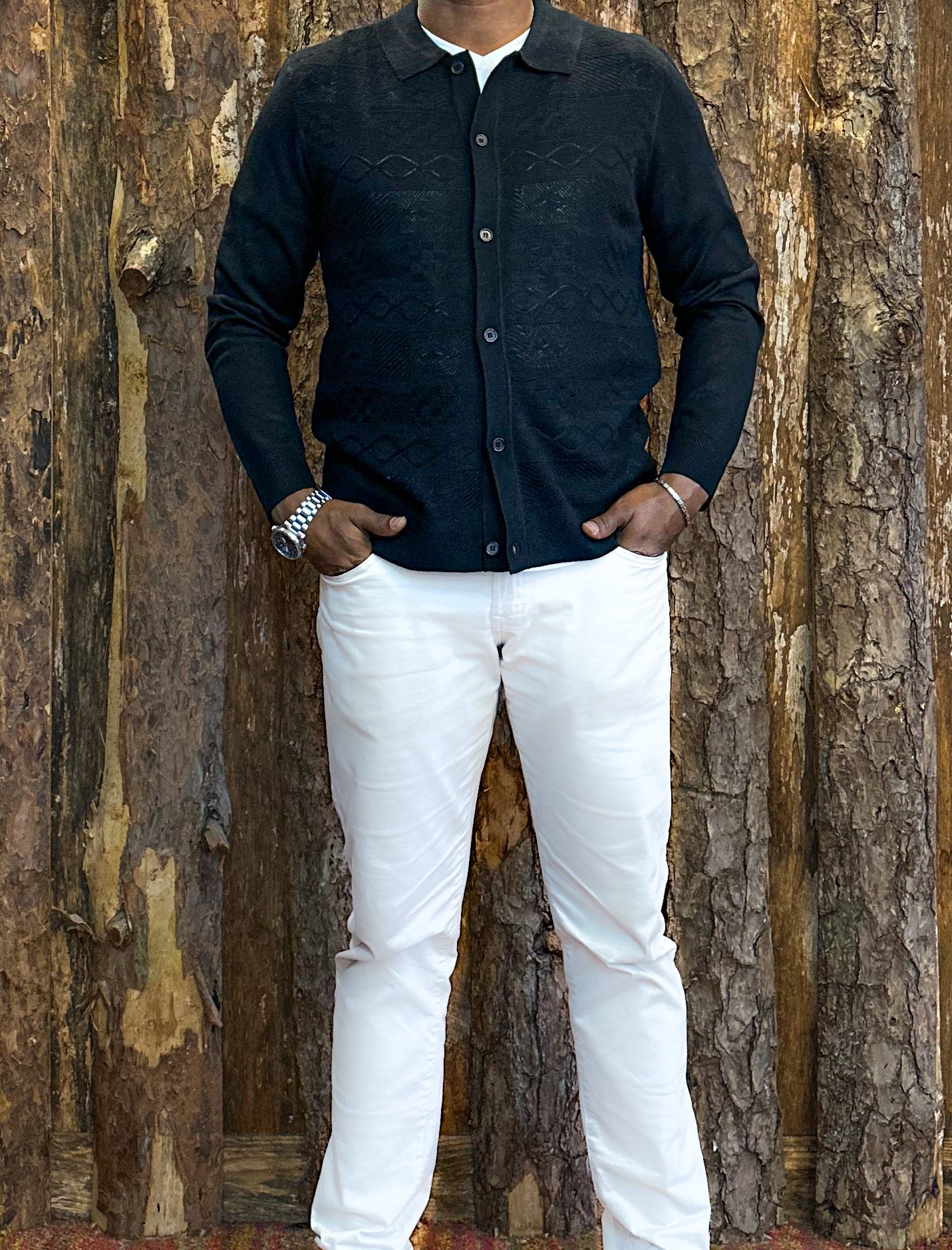 Cigar Signature Brand Knitted Cardigan - Black