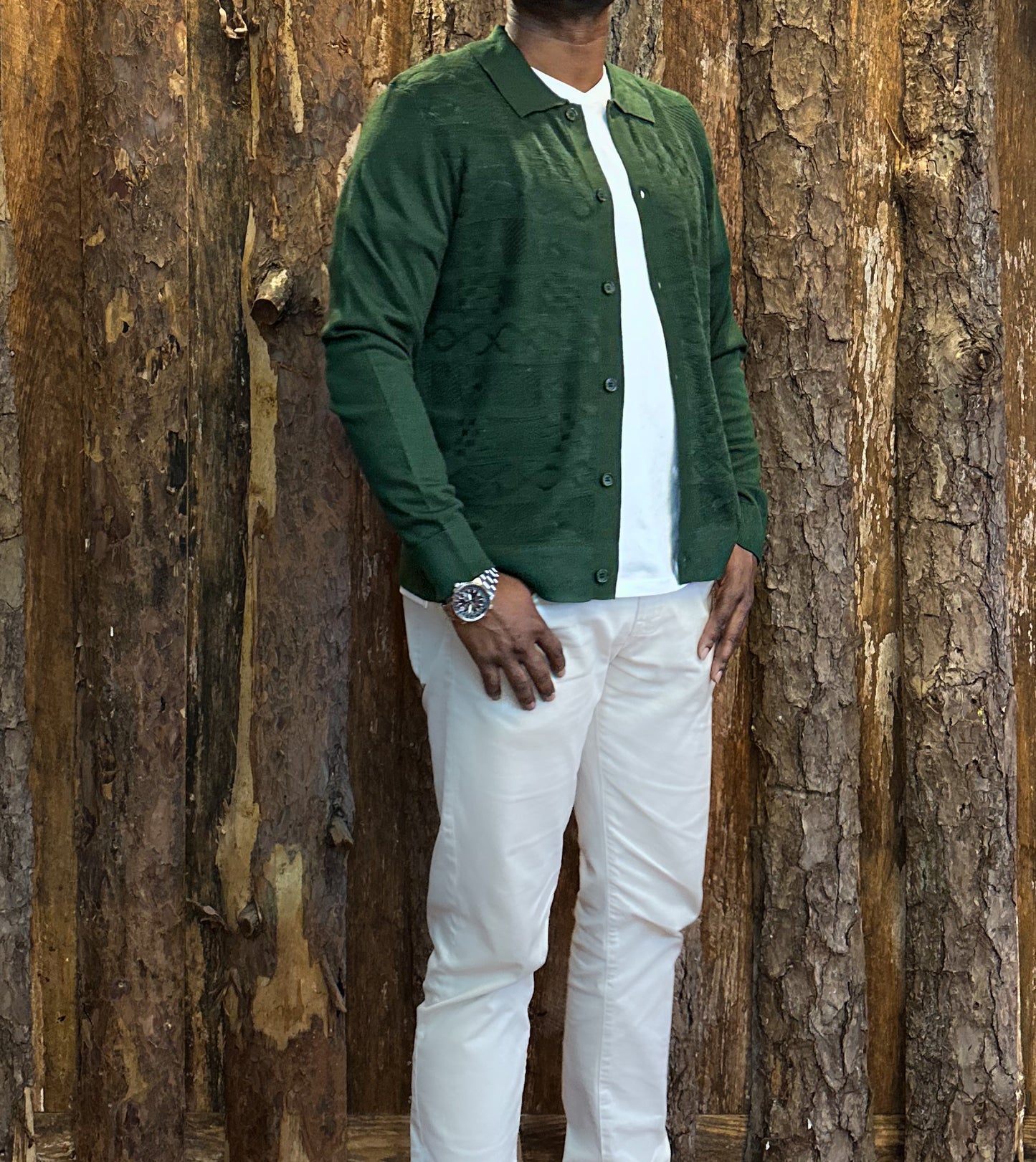 Cigar Signature Brand Knitted Cardigan - Forest Green