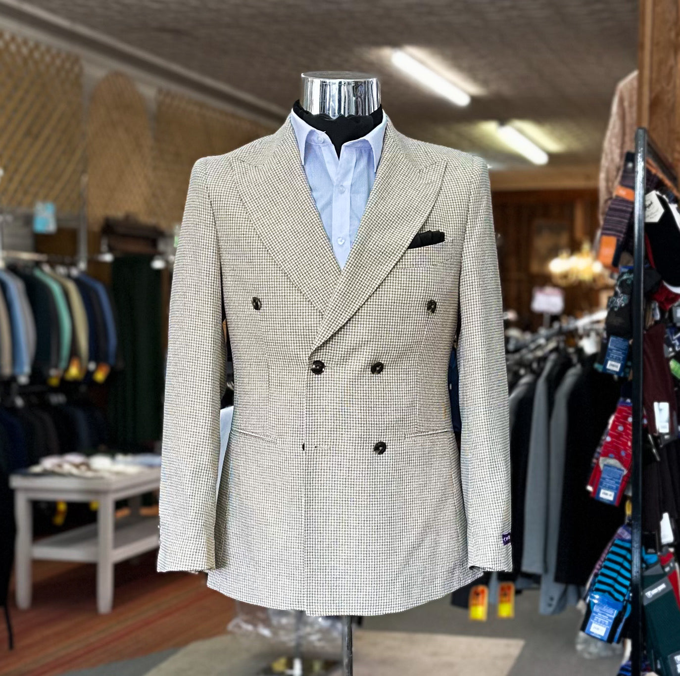Canuti Houndstooth DB Suit - Beige/Gold