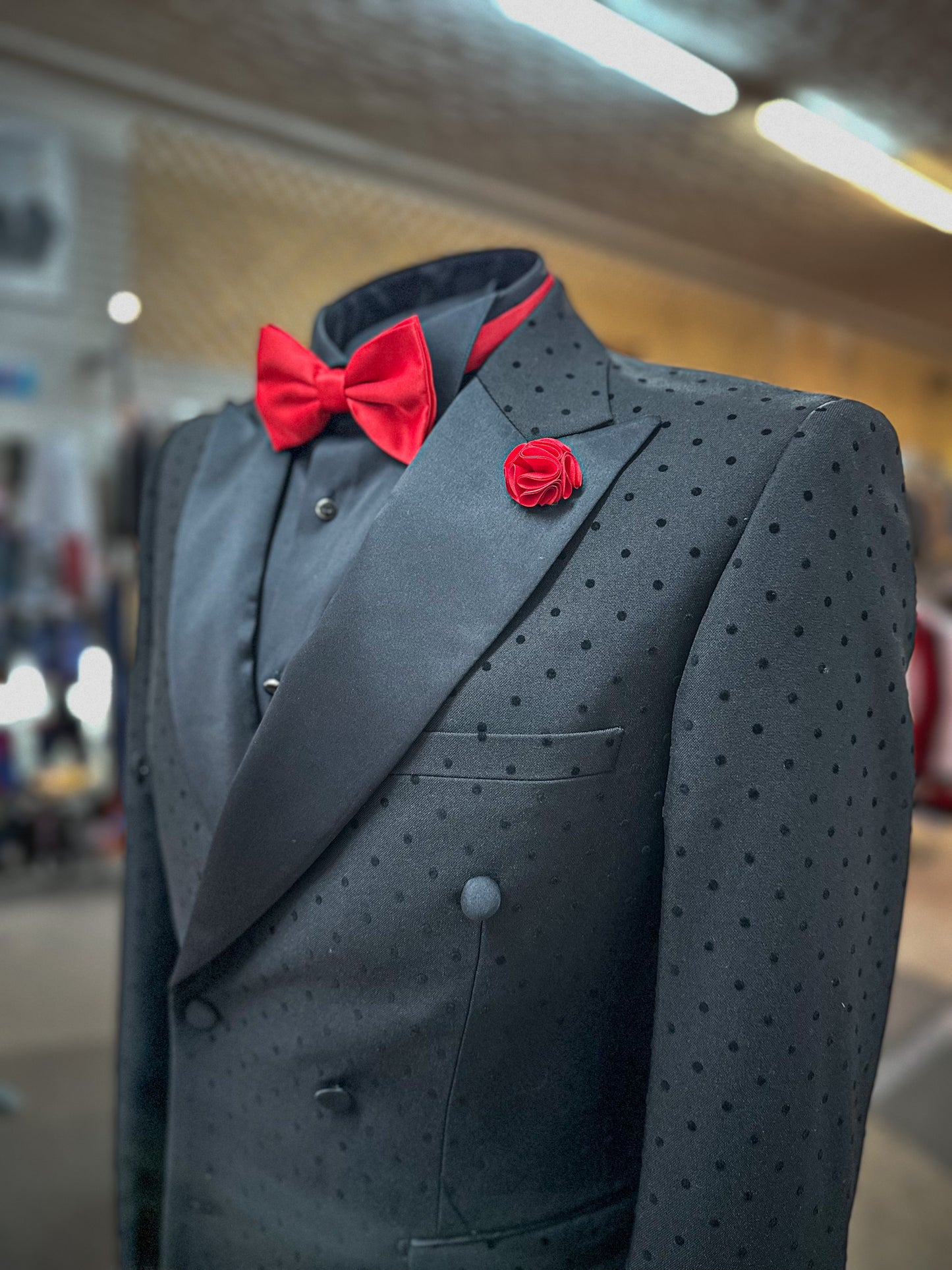 Velvet Polka Dot DB Tuxedo - Black/Black