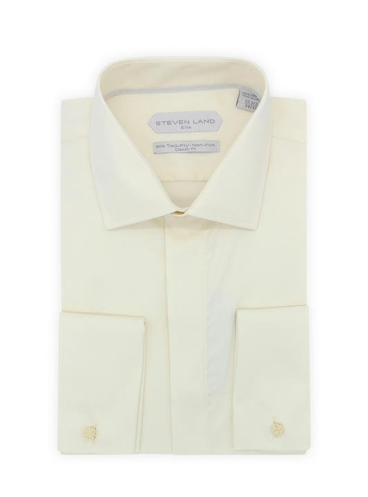 Hidden Buttons Non Iron 2 Way Stretch Shirt - Cream