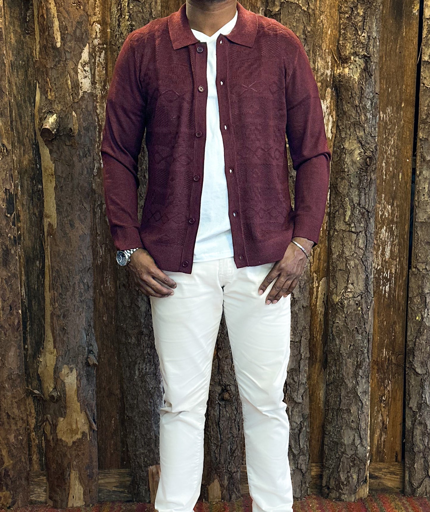 Cigar Signature Brand Knitted Cardigan - Burgundy