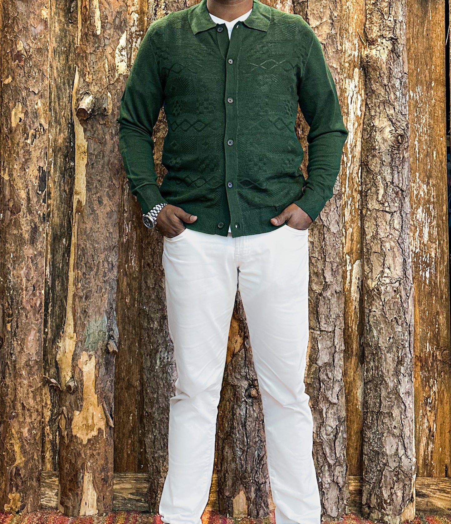 Cigar Signature Brand Knitted Cardigan - Forest Green