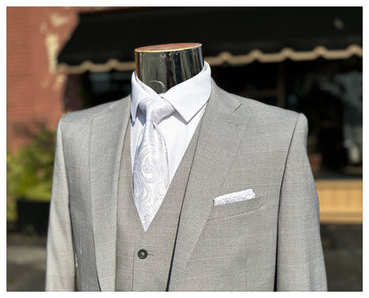 Light Grey Plaid Vested Suit