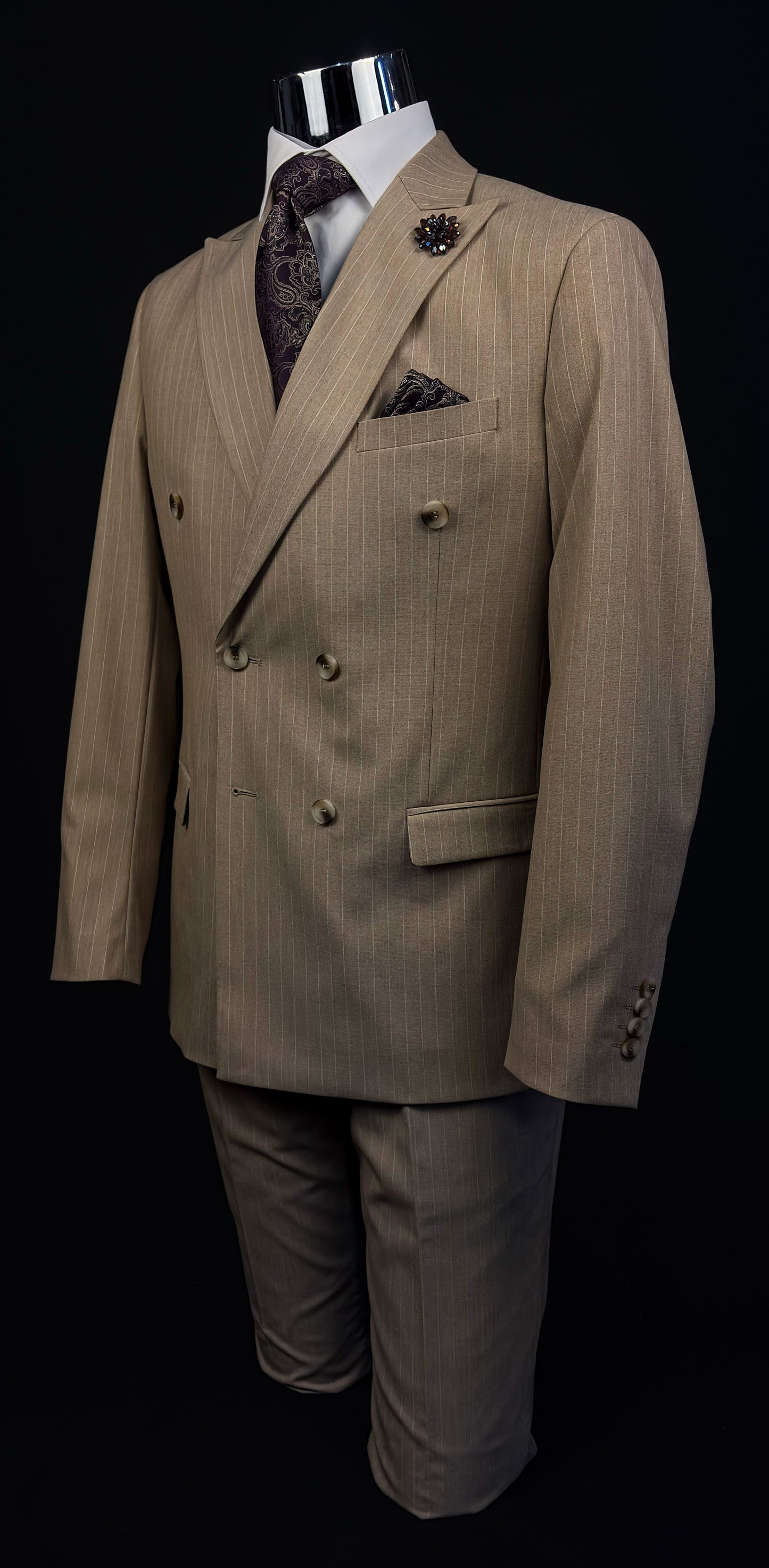 Pinstripe Double Breast - Khaki