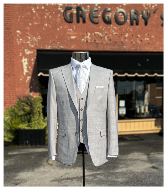Light Grey Plaid Vested Suit