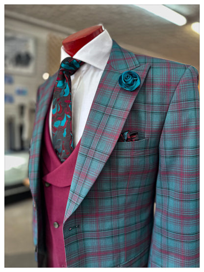 Teal/Burgundy Plaid Suit