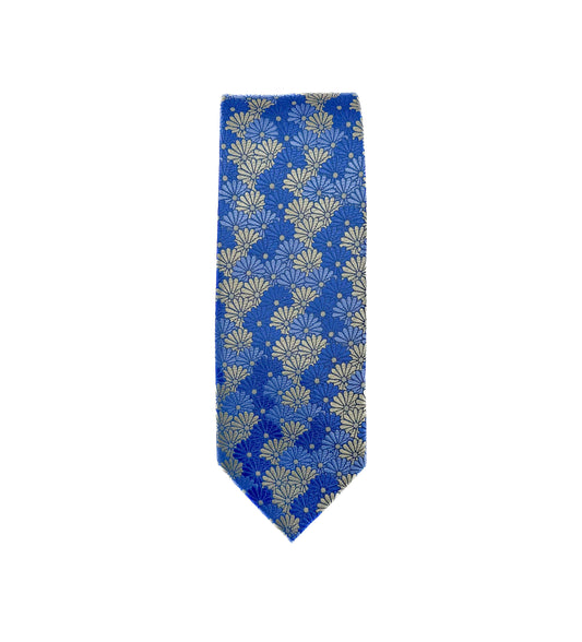 Floral Neck Tie - Royal Blue / Light Blue / Gold