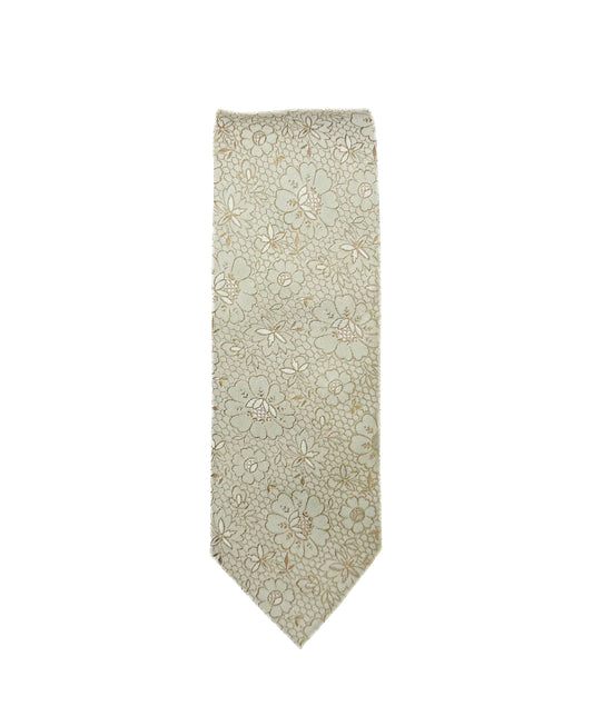 Floral Neck Tie (SILK) - Light Sage & Tan