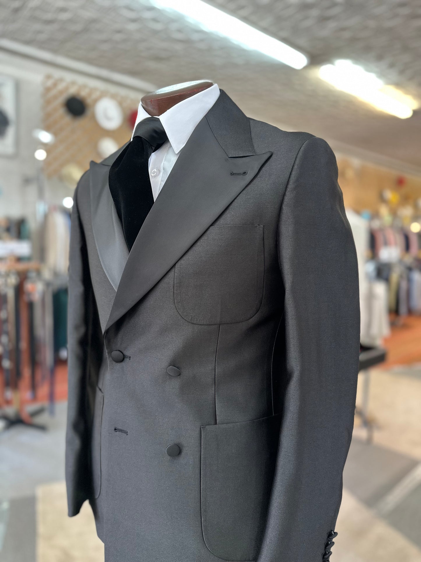 Flared Leg Tuxedo - Black Double Breast