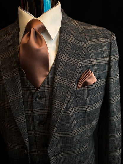 Plaid 3 Piece Suit - Charcoal/Brown