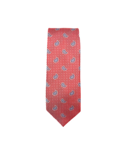 Small Paisley & Diamond Neck Tie - Coral/Royal Blue/Light Blue