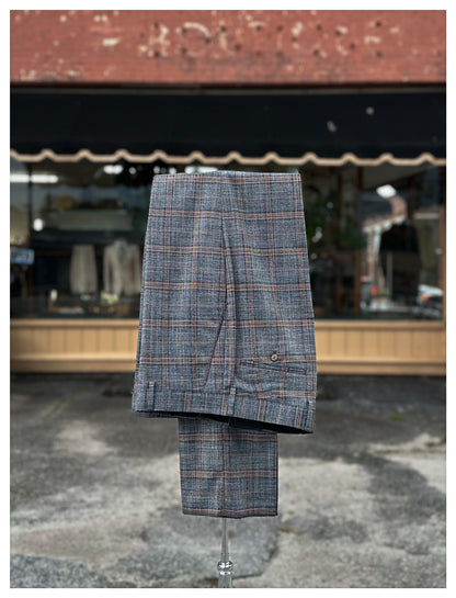 Plaid 3 Piece Suit - Grey / Cognac / Navy