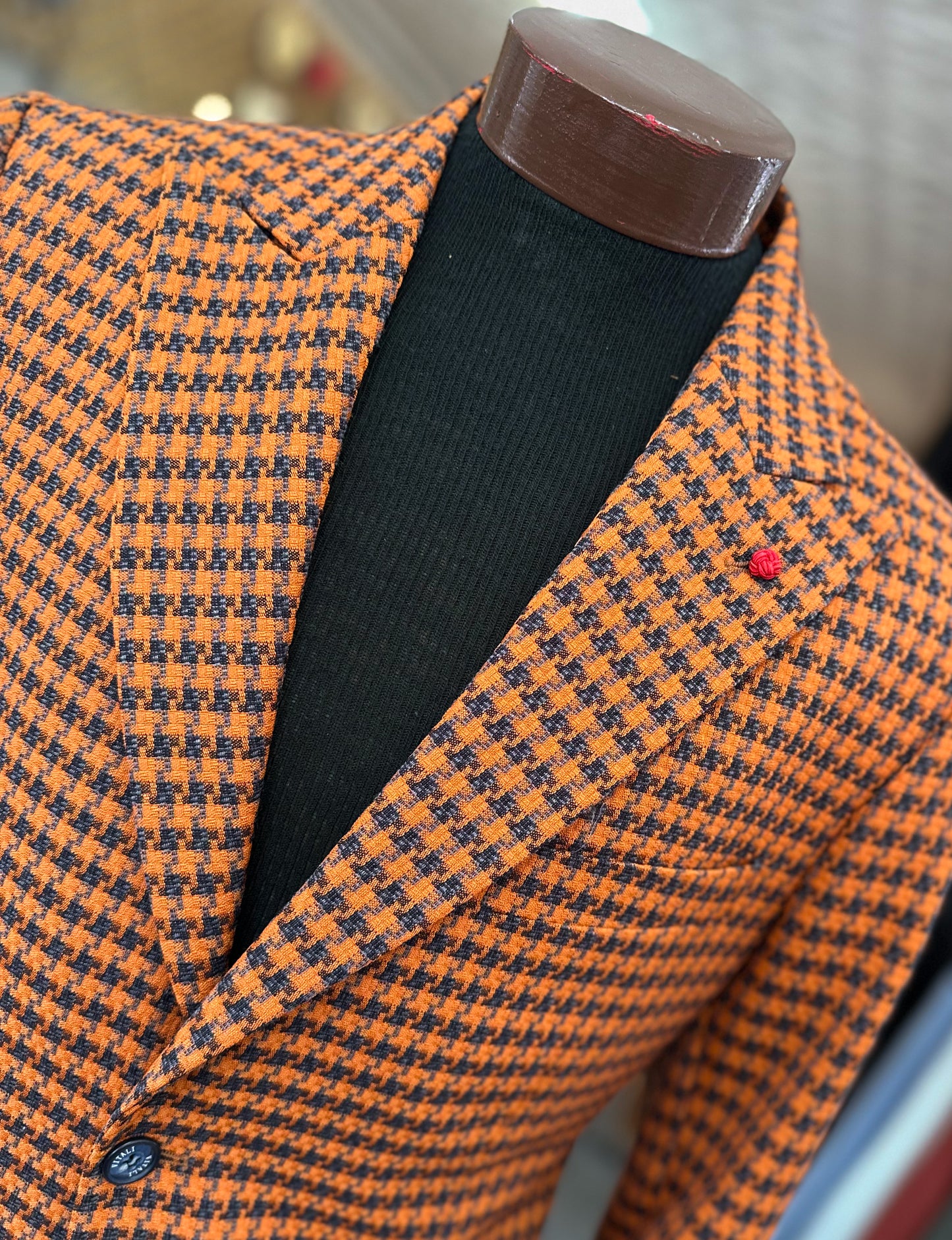 Houndstooth Blazer - Rust