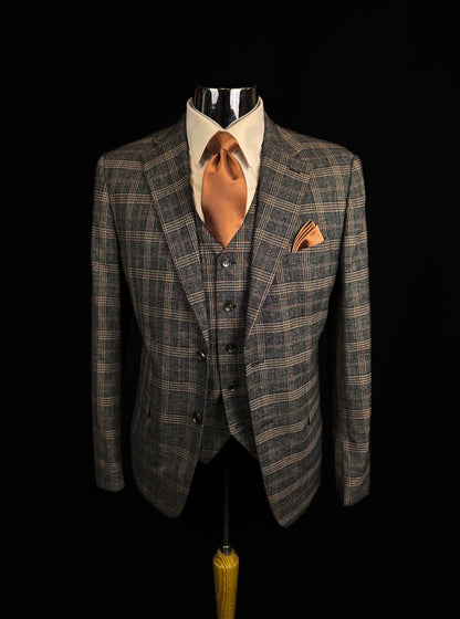 Plaid 3 Piece Suit - Charcoal/Brown