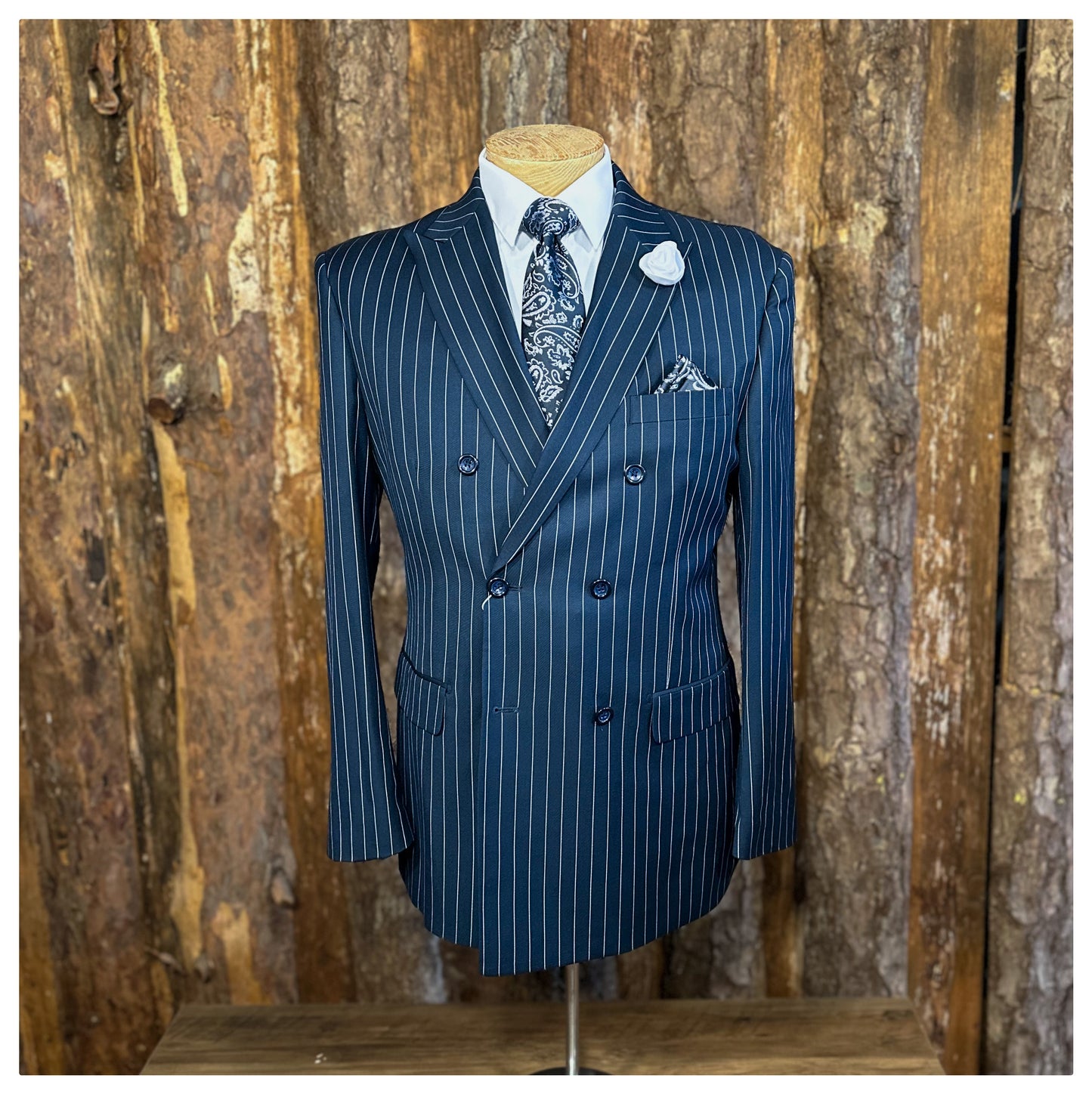 Double Breasted Suit - Navy Blue Pinstripe