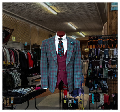 Teal/Burgundy Plaid Suit