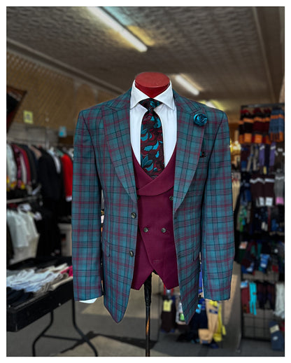 Teal/Burgundy Plaid Suit