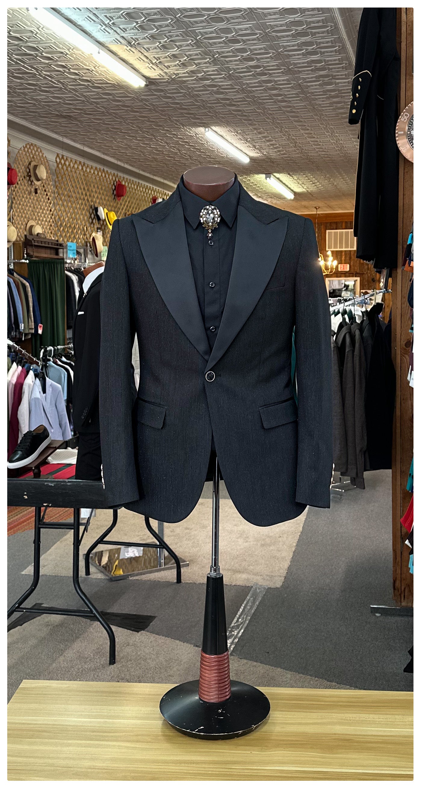 Flared Leg Tuxedo - Black/ Gold Pinstripe