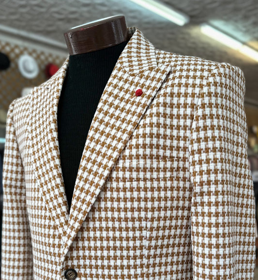 Houndstooth Blazer - Tan