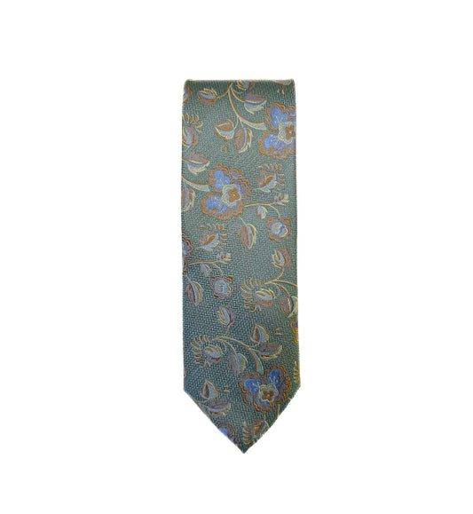 Floral Neck Tie - Green / Coral / Blue / Off White