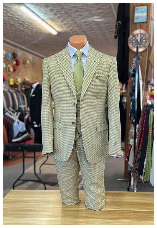 Houndstooth Vested Suit - Sage