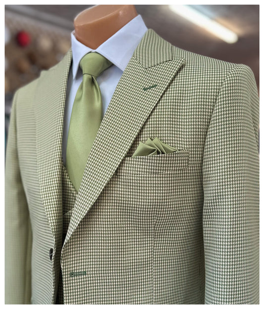 Houndstooth Vested Suit - Sage
